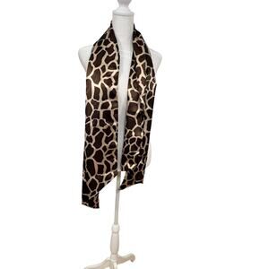 Giraffe Animal Print Scarf Dennis Basso Polyester Brown 70" Long Cut Diagonal